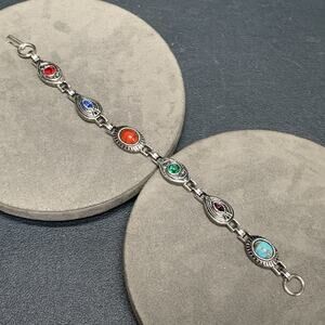 Vtg Sarah Coventry “Sabrina Fair” Bracelet Silver Tone Multicolor Glass Stones